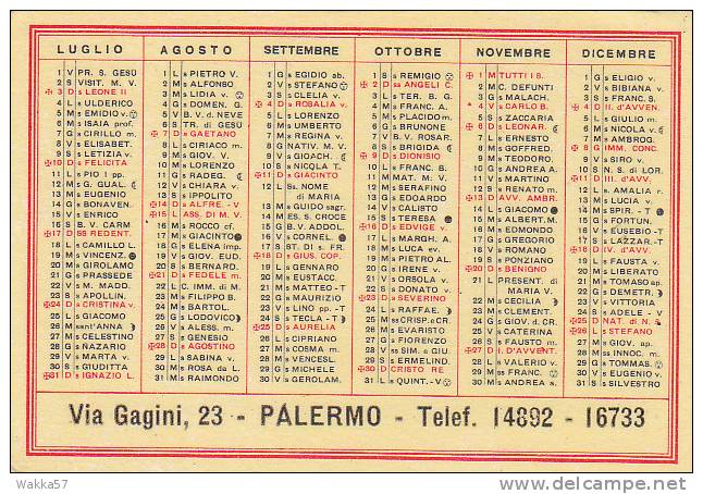 A122- PALERMO -  CALENDARIETTO TASCABILE 1955 - CARTOLERIA DE MAGISTRIS - Formato Piccolo : 1941-60