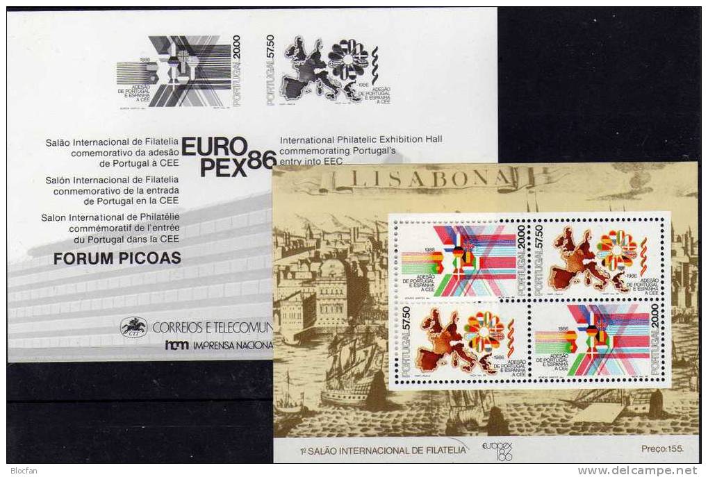 Expo EUROPEX 1986 Portugal Block 52+52 SD ** 10€ Beitritt Zur EG Flagge Karte EUROPA Blocs Hoja M/s Black Sheets Bf CEPT - 1986