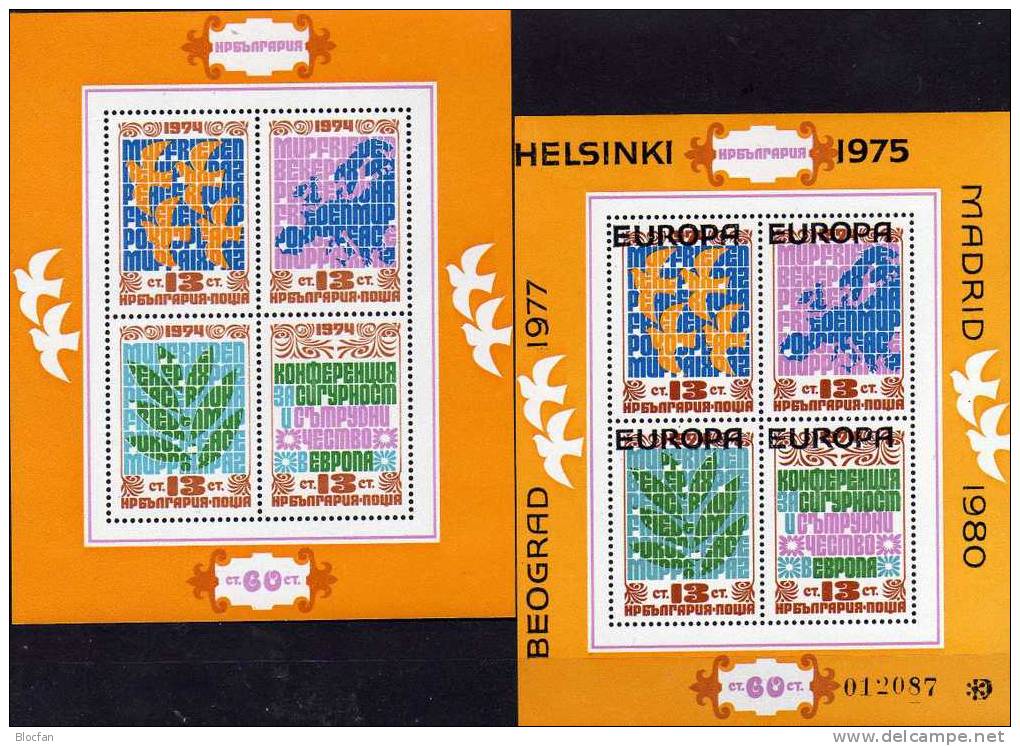 KSZE Helsinki CEPT-Marken Bulgarien Blocks 53+84 ** 73€ Friedenstaube/Landkarte Overprint Map Ss Sheets Bf Bulgaria - 1978