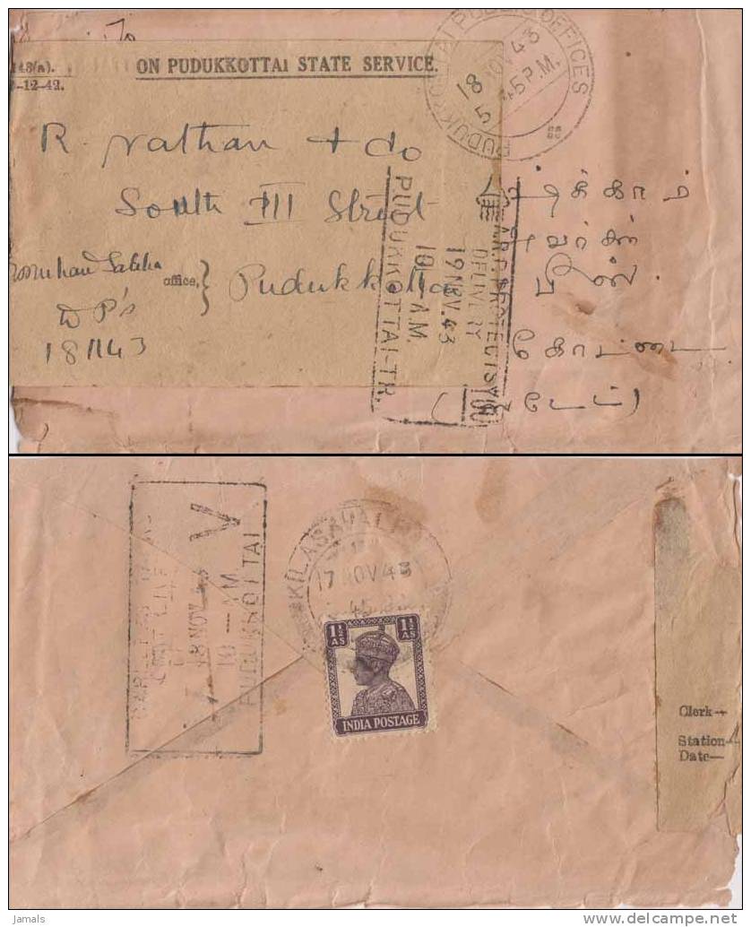 Br India King George VI, Economy Paper Cover, On Puddukottai State Service, India As Per The Scan - 1911-35  George V