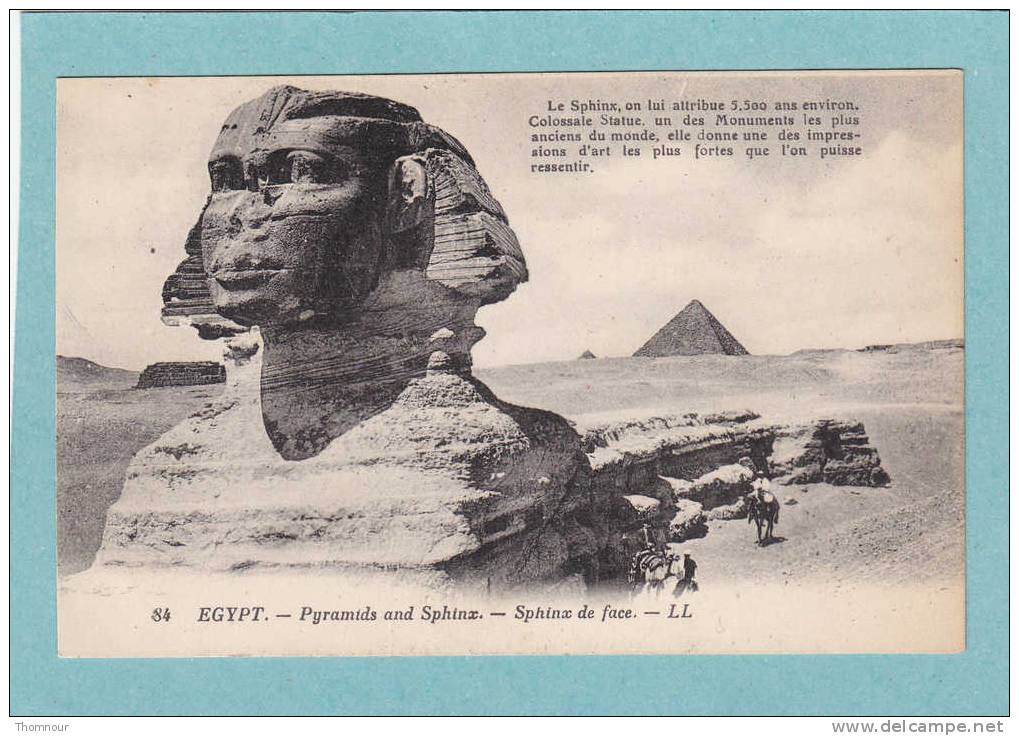 EGYPT.  -  Pyramids And Sphinx. - Sphinx De Face.  -  BELLE CARTE ANIMEE  - - Pyramids