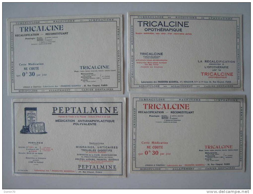 Buvards Pharmacie Tricalcine Peptalmine Scienta Opothérapie - Lots & Serien