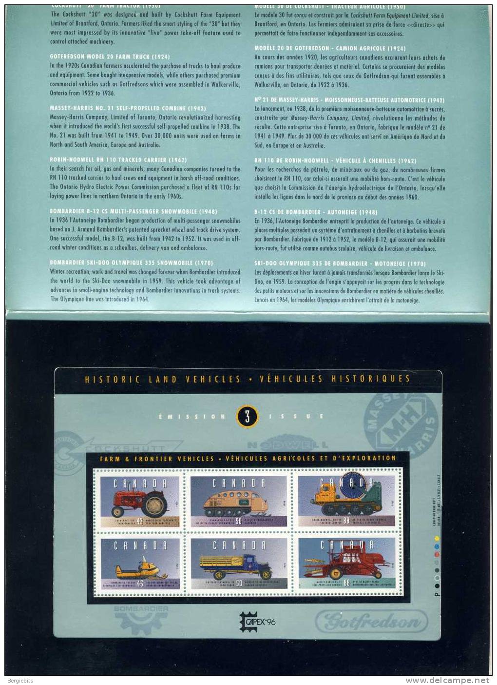 1995 Canada MNH Souvenir Sheet In Protective Folder " Historic Land Vehicles " # 2 - Blocks & Sheetlets
