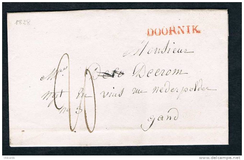 Belgique Précurseur 1828 Lettre Avec Marque DOORNIK - 1815-1830 (Hollandse Tijd)