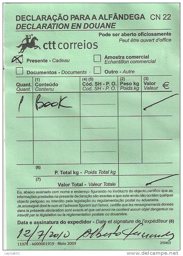 PORTUGAL CN22 Customs Declaration Label Declaration En Douane CN 22 - Flammes & Oblitérations