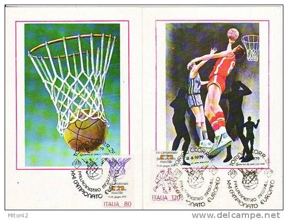 1-Sport -Pallacanestro-Campionati Europei-2 Cartoline Maximum Con Annullo Speciale.1979. - Basketball