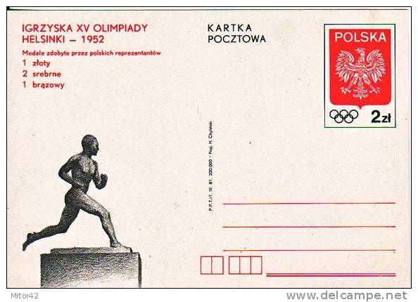 6-Sport -Olimpiadi -Intero Postale (Interofilia) Di Polonia-Nuovo.1952 - Athlétisme