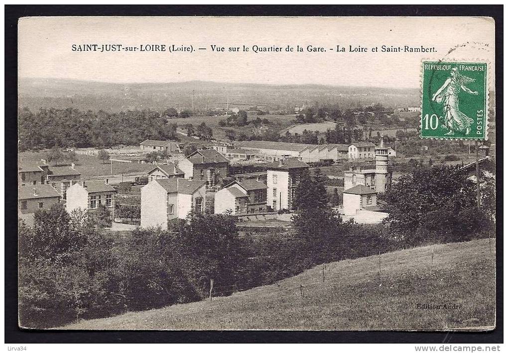 CPA  ANCIENNE- FRANCE- ST-JUST-SUR-LOIRE (42)- VUE GENERALE DU QUARTIER DE LA GARE EN GROS PLAN-  USINE- CULTURES- - Saint Just Saint Rambert