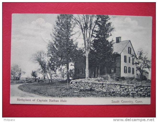 South Coventry Ct --Birthplace Of Captain Nathan Hale   1906 Cancel - Andere & Zonder Classificatie