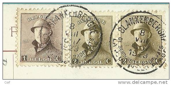 165+166 Op Kaart Met Stempel BLANKENBERGHE - 1919-1920 Roi Casqué