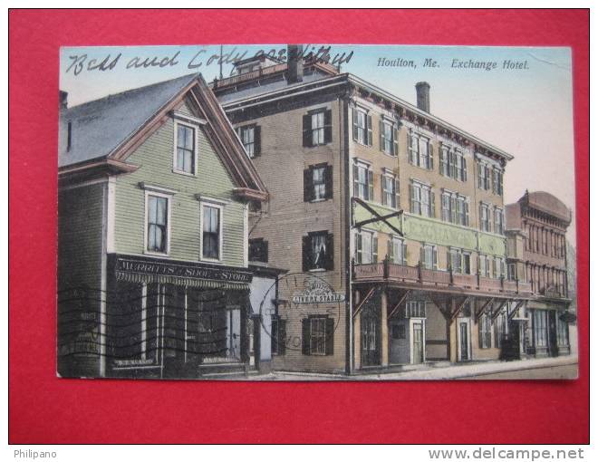 Houlton Me   Exchange Hotel-- Merrits Shoe Store   1911 Cancel - Autres & Non Classés