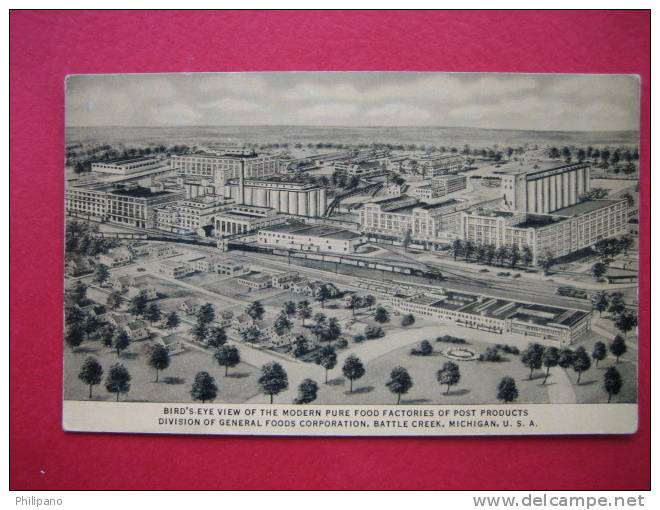 Battle Creek Mi ----Birds Eye View-- Modern Factory General Foods--- Post Products   Circa 1910 - Andere & Zonder Classificatie