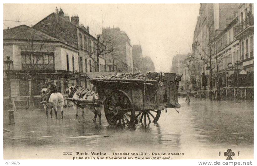 PARIS VENISE.  Rue St Charles Prise De La Rue St Sébastien Mercier.  Inondation 1910. - Paris (15)