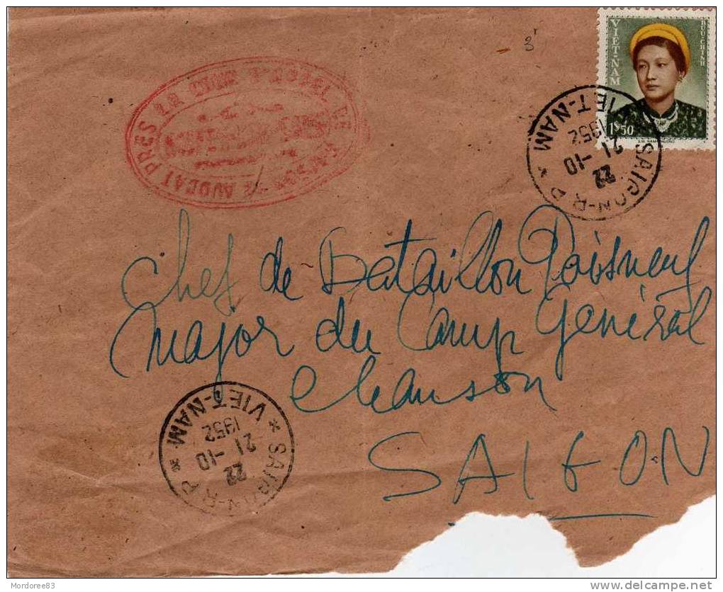 DEVANT DE LETTRE VIETNAM SAIGON RP 21/10/1952 - Guerre D'Indochine / Viêt-Nam