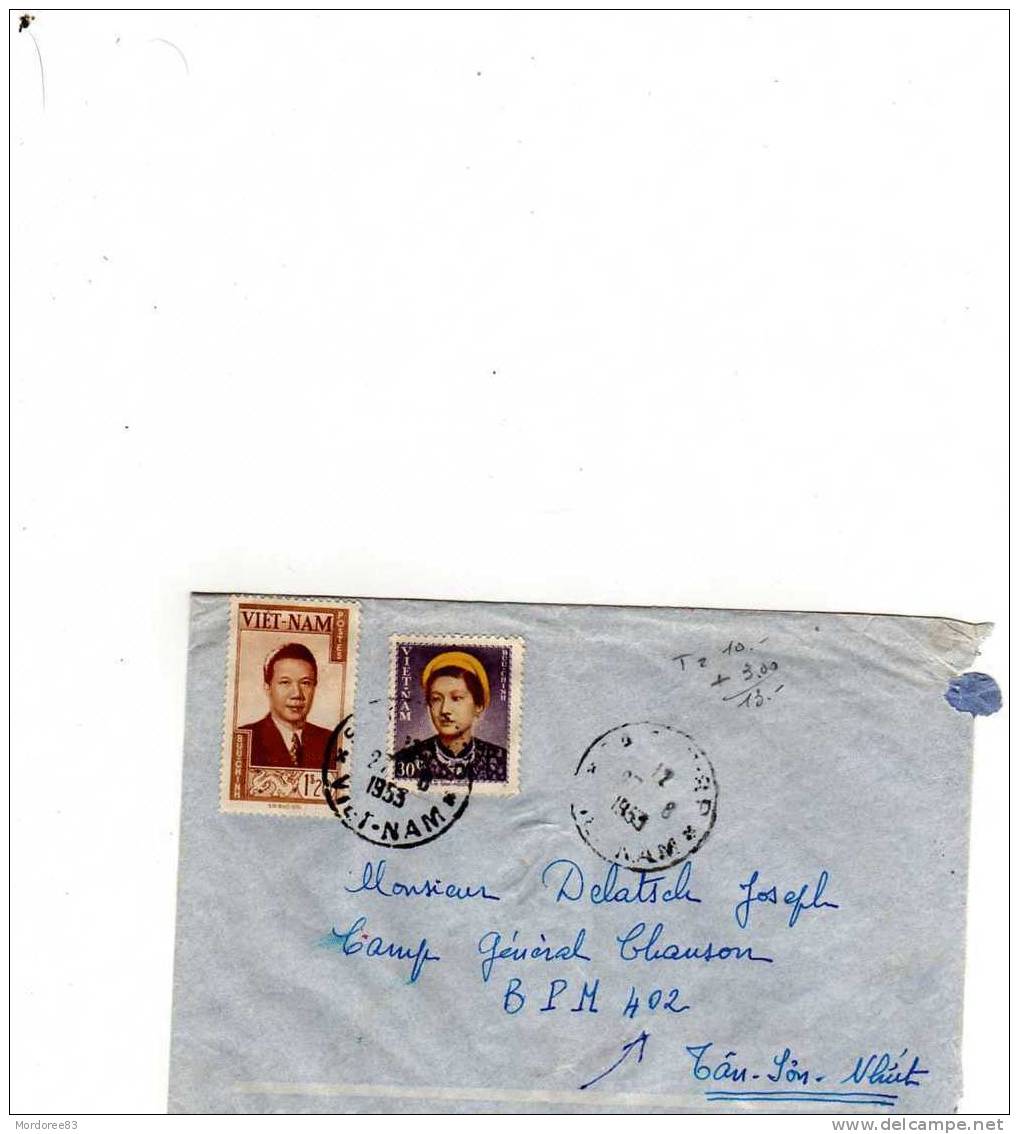 LETTRE VIETNAM SAIGON 1953 POUR CAMP GENERAL CHAUSON BPM402 - Guerre D'Indochine / Viêt-Nam