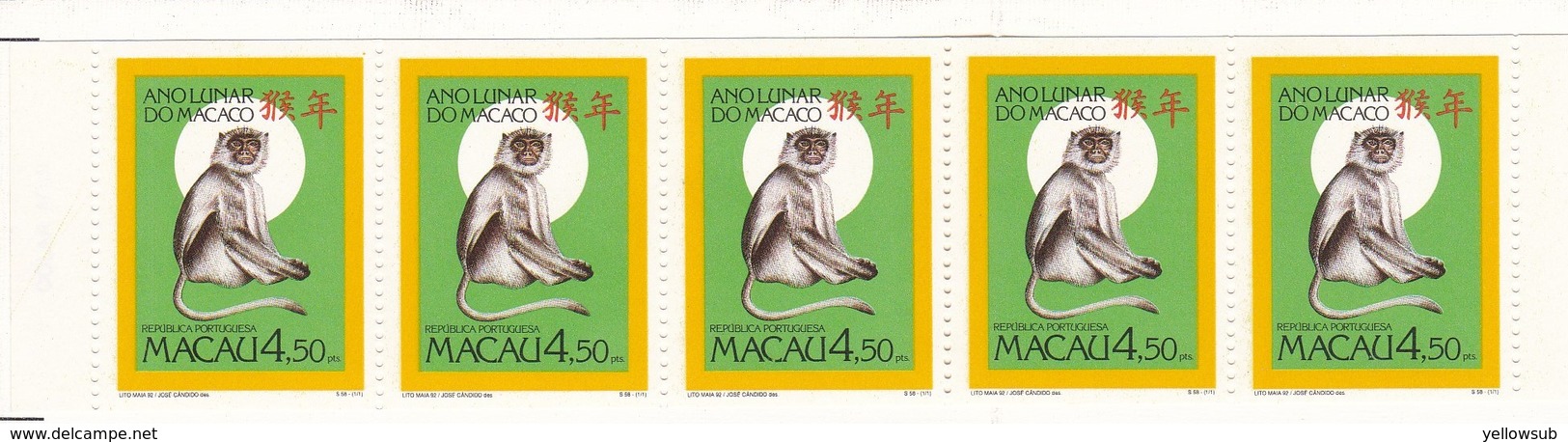 1992 - MACAO - Yvert N° C658a - Mundifil : Carnet N° 9** - Nouvel An. Année Du Singe - Libretti