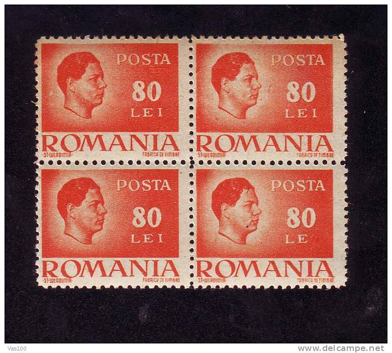 Romania 1945 Inflation 80 LE (missing I) Error In BL.4 - Variétés Et Curiosités