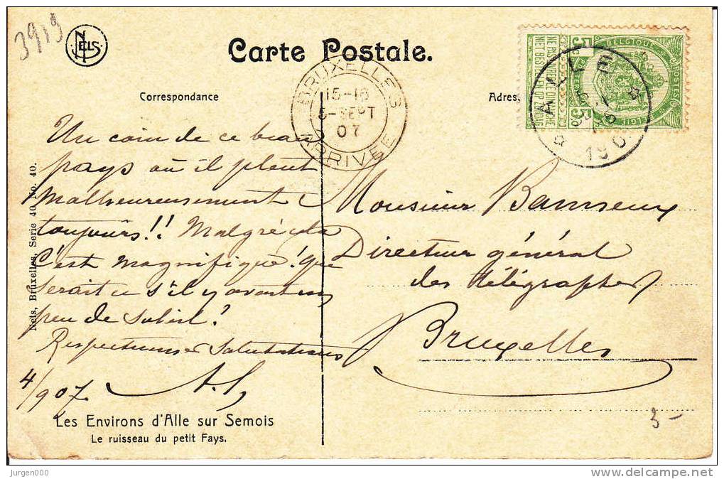 Nr 56 Op Postkaart Van Alle Naar Bruxelles (3919) - 1893-1907 Armoiries