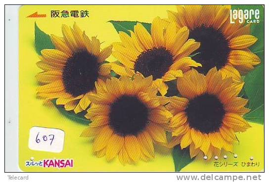 Carte Prépayée Japon * Fleur TOURNESOL (607) SUNFLOWER  * Japan Flower Prepaid Card * Blume Karte * - Blumen