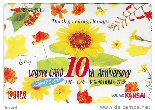 Carte Prépayée Japon * Fleur TOURNESOL (609) SUNFLOWER  * Japan Flower Prepaid Card * Blume Karte * - Fleurs