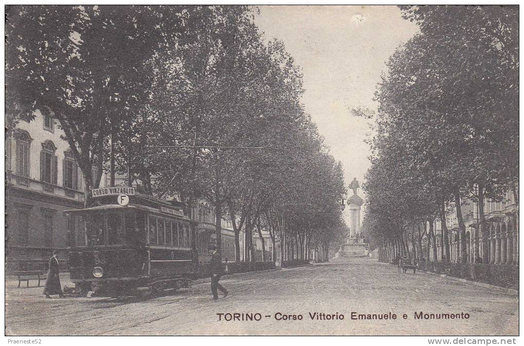 Torino Corso Vittorio E Monumento.tram-viaggiata. 1919 - Transport