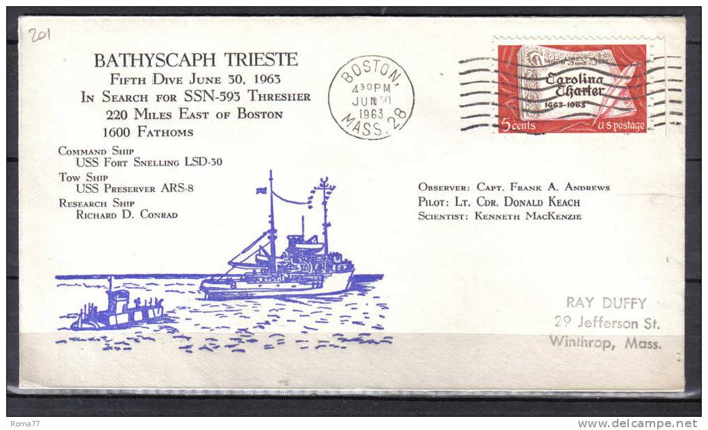 TR201 - STATI UNITI , Bathyscaph Trieste For SSN 593  30/06/1963 - Militaria