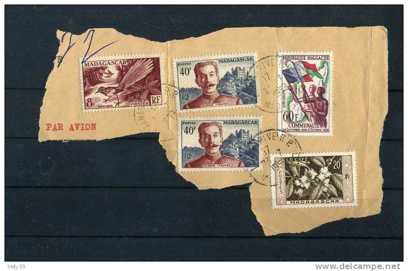 - FRANCE COLONIES . MADAGASCAR . AFFRANCHISSEMENT COMPOSE SUR FRAGMENT DE 1959 - Covers & Documents