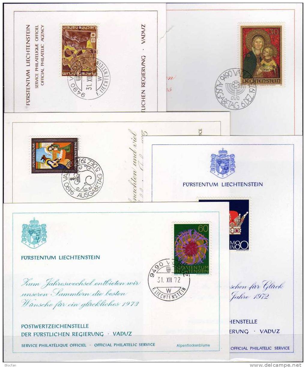 Neujahrs-Karte 1970-1975 Liechtenstein 5  Karten O 48€  Kunst Alpen-Blumen Madonna Christmas New Year Card - Collections