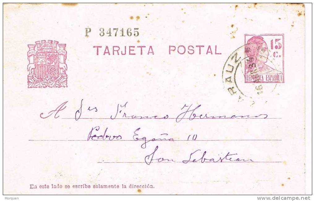 Entero Postal ZARAUZ (guipuzcoa) 1934.  Republica - 1931-....