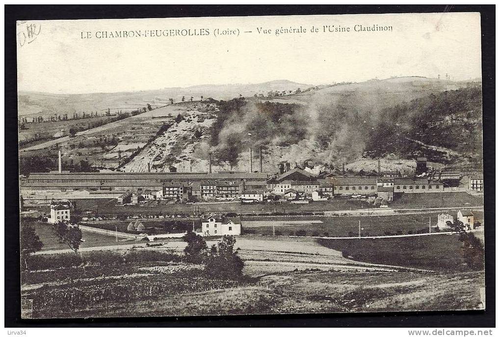 CPA  ANCIENNE- FRANCE- LE CHAMBON-FEUGEROLE (42)- VUE GENERALE DE L'USINE CLAUDINON- GROS PLAN- CHEMINÉES FUMANTES - Le Chambon Feugerolles