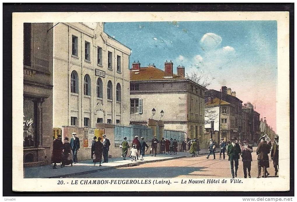 CPA  ANCIENNE- FRANCE- LE CHAMBON-FEUGEROLE (42)- LE NOUVEL HOTEL DE VILLE COLORISÉ AVEC TRES BELLE ANIMATION - Le Chambon Feugerolles