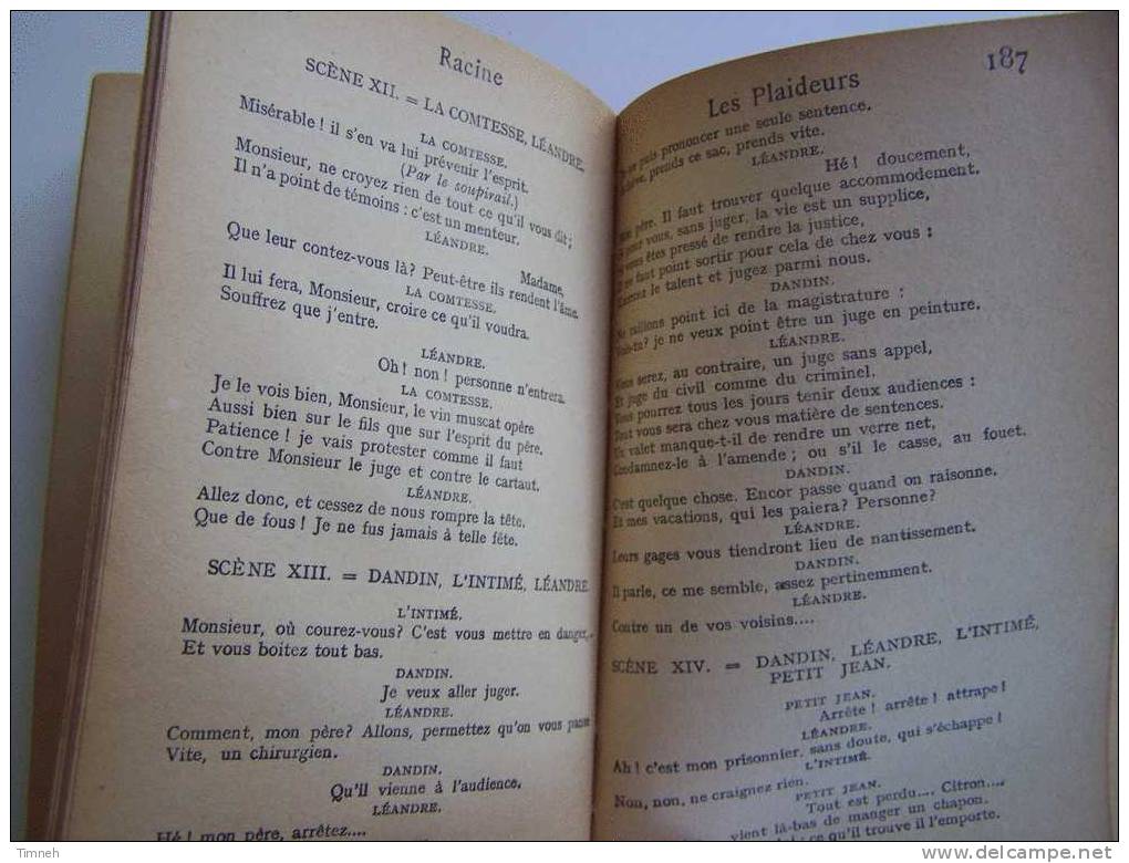 TOME I THEATRE COMPLET DE RACINE Bibliothèque Hachette Thébaïde Alexandre Andromaque Plaideur Britannicus - Autores Franceses