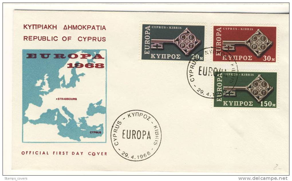 CYPRUS FDC MICHEL 307/09 EUROPA 1968 - 1968