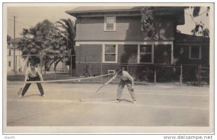 Men Play Tennis On C1920s Vintage Amateur Real Photo Postcard - Tennis