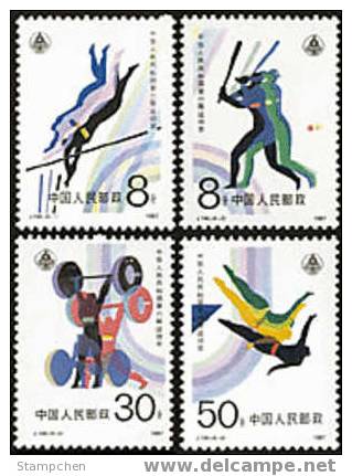 China 1987 J144 National Games Stamps Sport Diving Weight Lifting Softball Pole Vault - Plongée