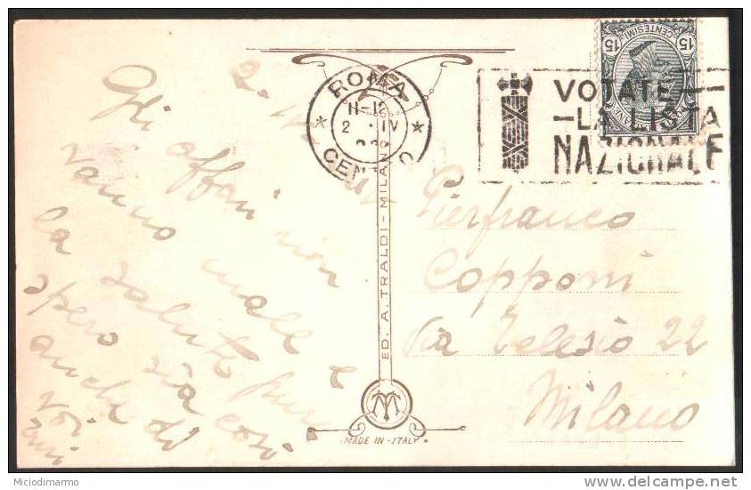 P005) V.E.III 1924 CARTOLINA CON ANNULLO A TARGHETTA VOTATE LA LISTA NAZIONALE - Storia Postale