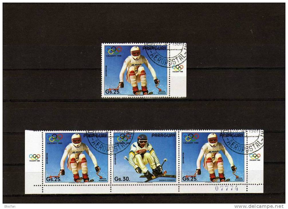 Winter-Olympiade Gewinner Calgary 1988 Paraguay 4111/5,ZD+4x4-Block O 38€ Olympic Bloque Bloc M/s Sport Sheet Bf America - Paraguay