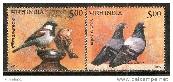 India 2010 Pigeon And Sparrow Birds Animals Fauna 2v MNH Inde Indien - Unused Stamps