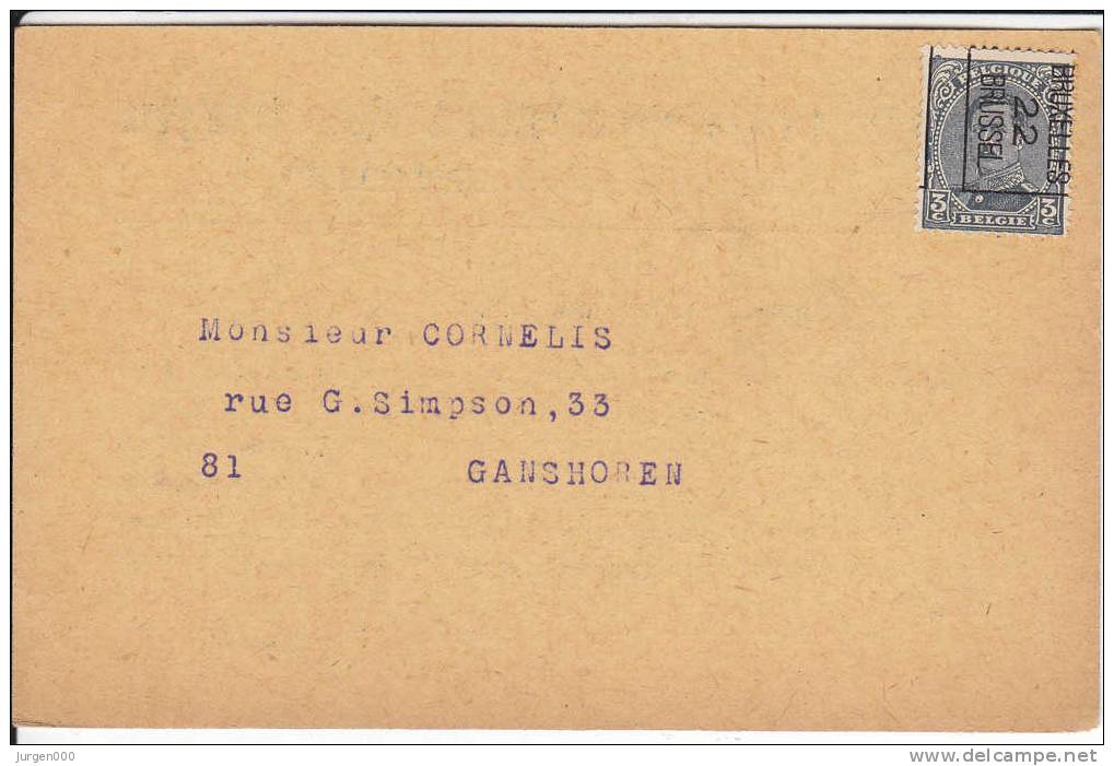 63 Bruxelles 22 Brussel B (3937) - Typo Precancels 1922-26 (Albert I)