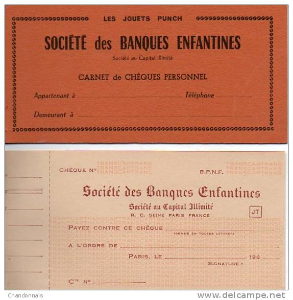 (L117) Banque Enfantine (Jouets Punch) Carnet De 5 Chèques - Fictifs & Spécimens