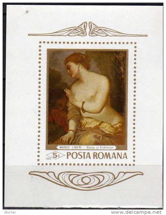 Gemälde Akt Diana Und Endimon 1969 Rumänien Block 70 ** 8€ Von Maler Marco Liberi Bf Art Bloc Painting Sheet Of Romania - Unused Stamps