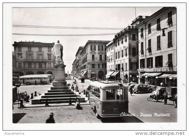 CHIAVARI - Piazza Matteotti, Auto, Autobus - Cartolina FG BN V 1962 - Altri & Non Classificati