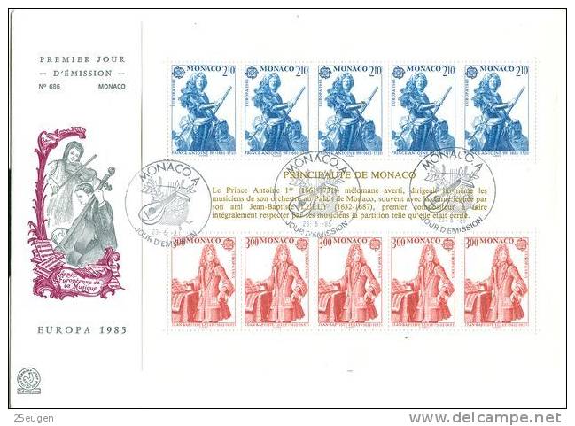 MONACO  EUROPA CEPT 1985 MS FDC - 1985