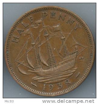 Grande-Bretagne Half Penny 1938 Ttb/sup - C. 1/2 Penny