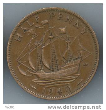 Grande-Bretagne Half Penny 1940 Ttb/sup - C. 1/2 Penny