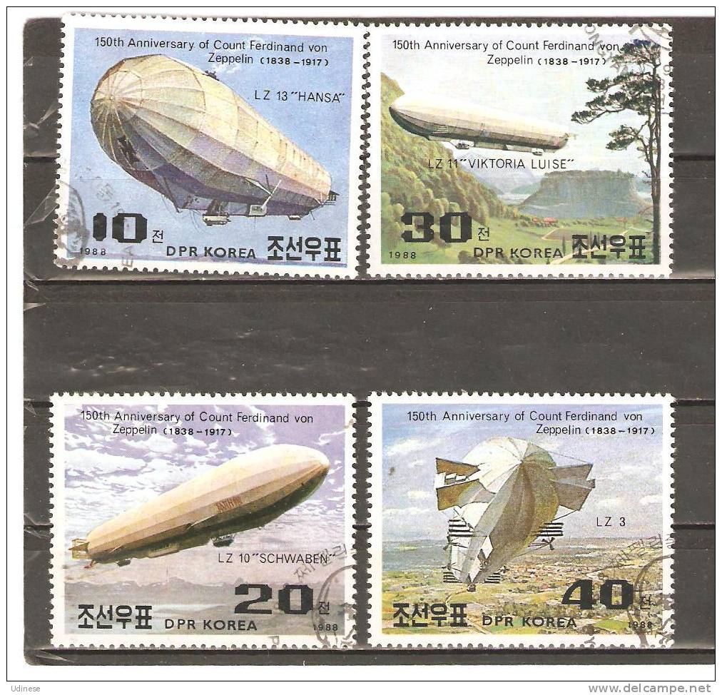 NORTH KOREA 1988 - ZEPPELIN  - CPL. SET - USED OBLITERE GESTEMPELT - Zeppelins