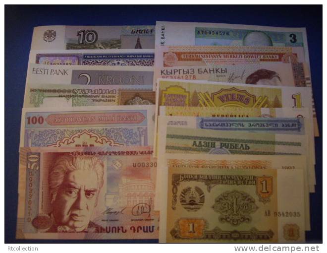 One Full Set Of 15 Soviet Republics Banknotes - Kazakhstan Kyrgyzstan Latvia Moldova Turkmenistan Tajikistan Etc - Letonia