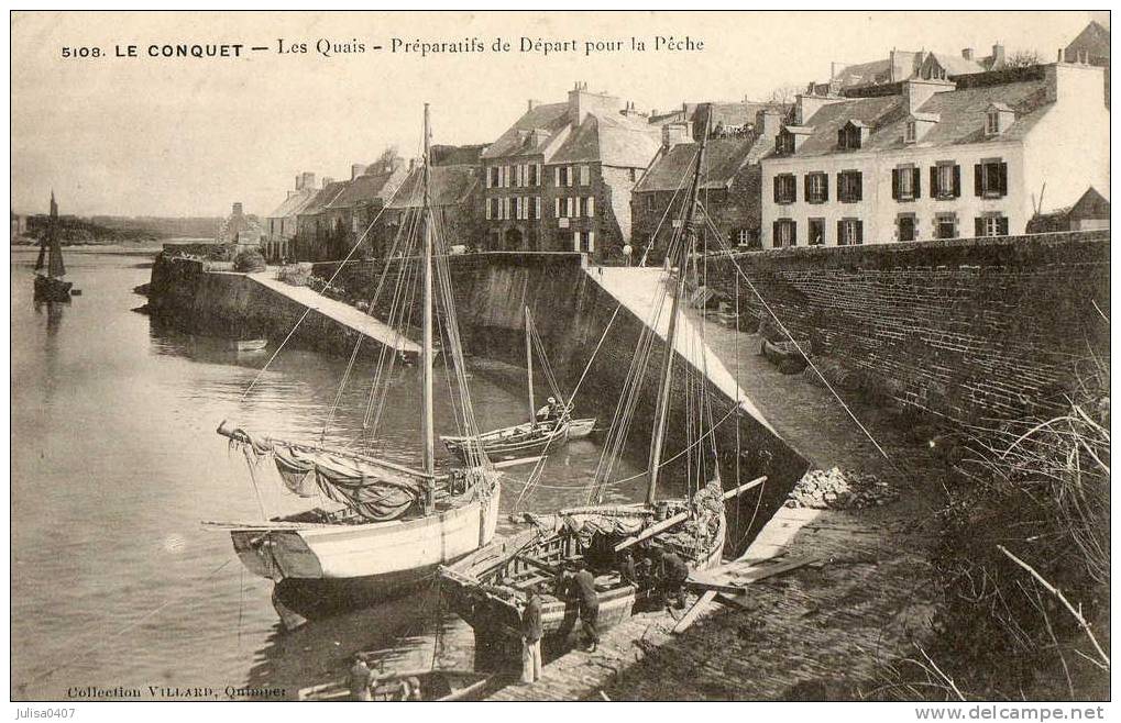 LE CONQUET (29) Port Quais Voilier Prépararifs Au Départ Pour La Peche - Le Conquet