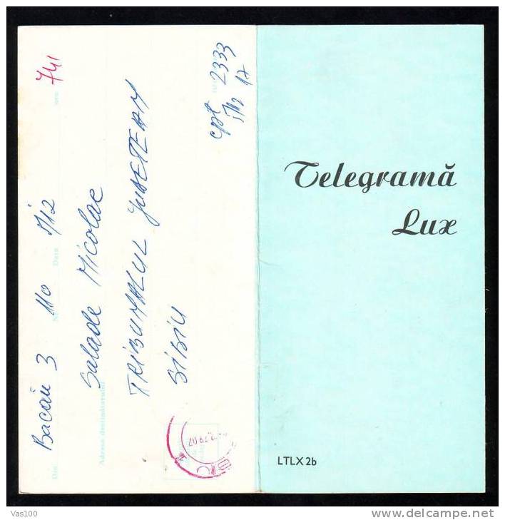 ROMANIA 1971 TELEGRAM ,LUX TELEGRAM,code;LTLx2b,VERY RARE. - Télégraphes