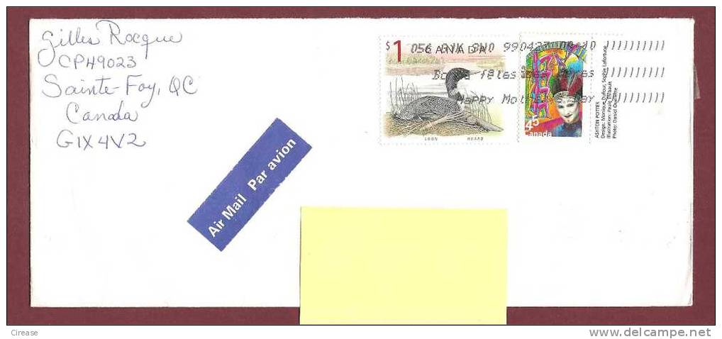 Canada Airmail Par Avion Cover Send Romania . Circus Birds 1999 - Circus